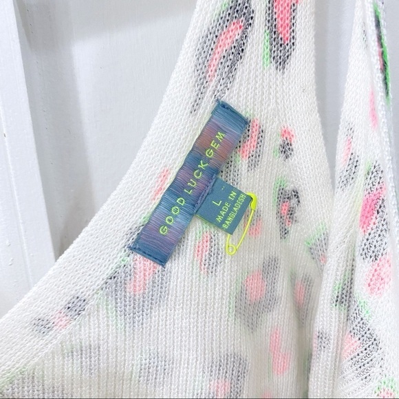 Good Luck Gem Animal Print Knit Tank Size L NWOT In White Neon Pink/Green - Picture 2 of 7